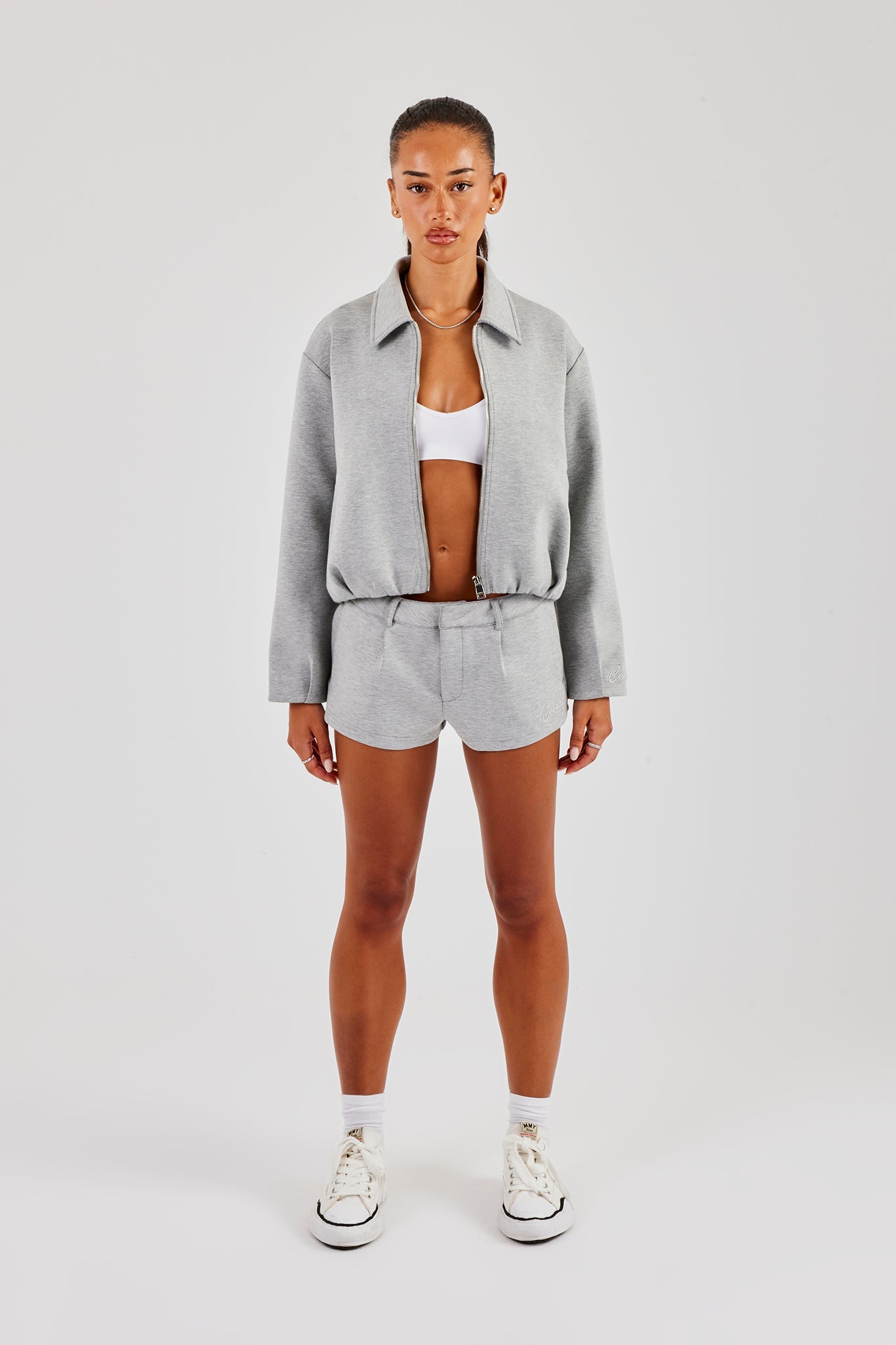 Scuba Funnel Neck Crop Jacket & Short - Grey